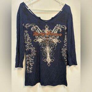 Harley-Davidson Women's Dark Blue Cross Graphic Tee
